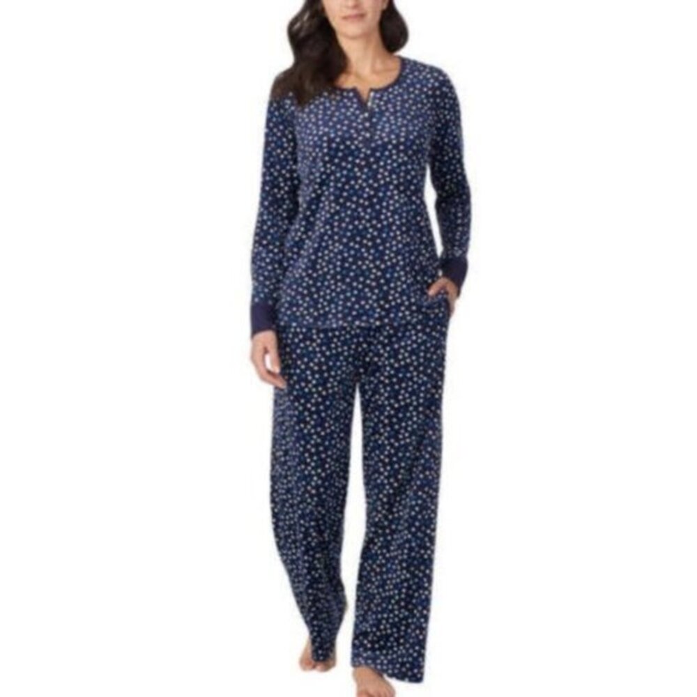 Nautica Microfleece 2 Piece Sleepwear Set Blue w/Polka Dots Like New Small